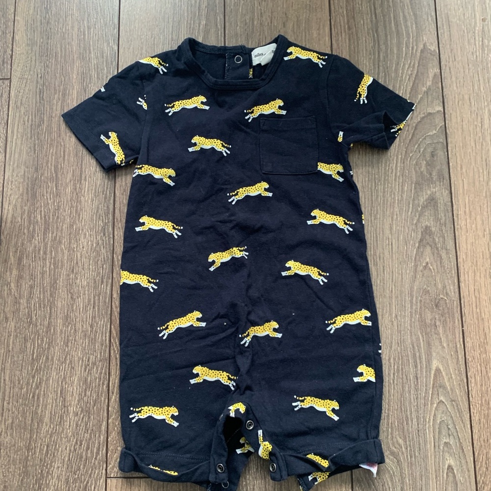 Navy Blue Kids One Piece with Yellow Cheetah Print